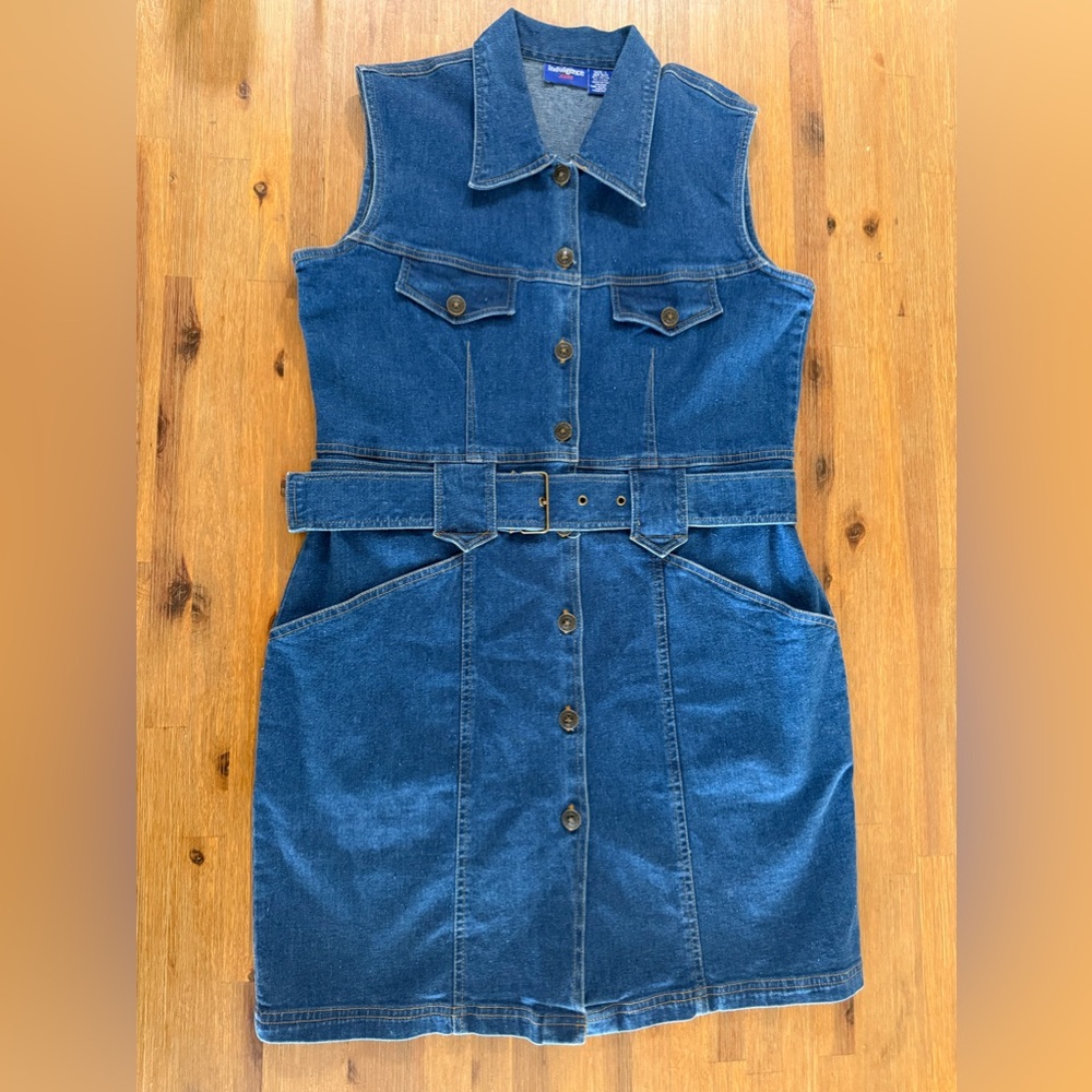 Vintage Denim Sleeveless Belted Dress